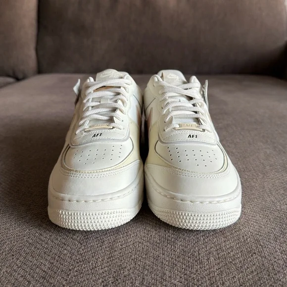 NIKE Women’s Air Force 1 Low Shadow Fossil Sail Light Bone Sneakers - Picture 3 of 7